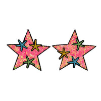 Tit Sticks (Nipple Covers) - Iridescent Pink Sequin Stars
