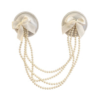 Tit Sticks (Nipple Covers) - White Round Mini Bow with Draped Pearls
