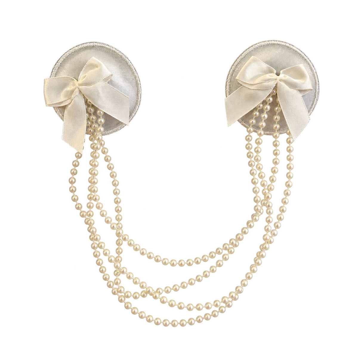 Tit Sticks (Nipple Covers) - White Round Mini Bow with Draped Pearls