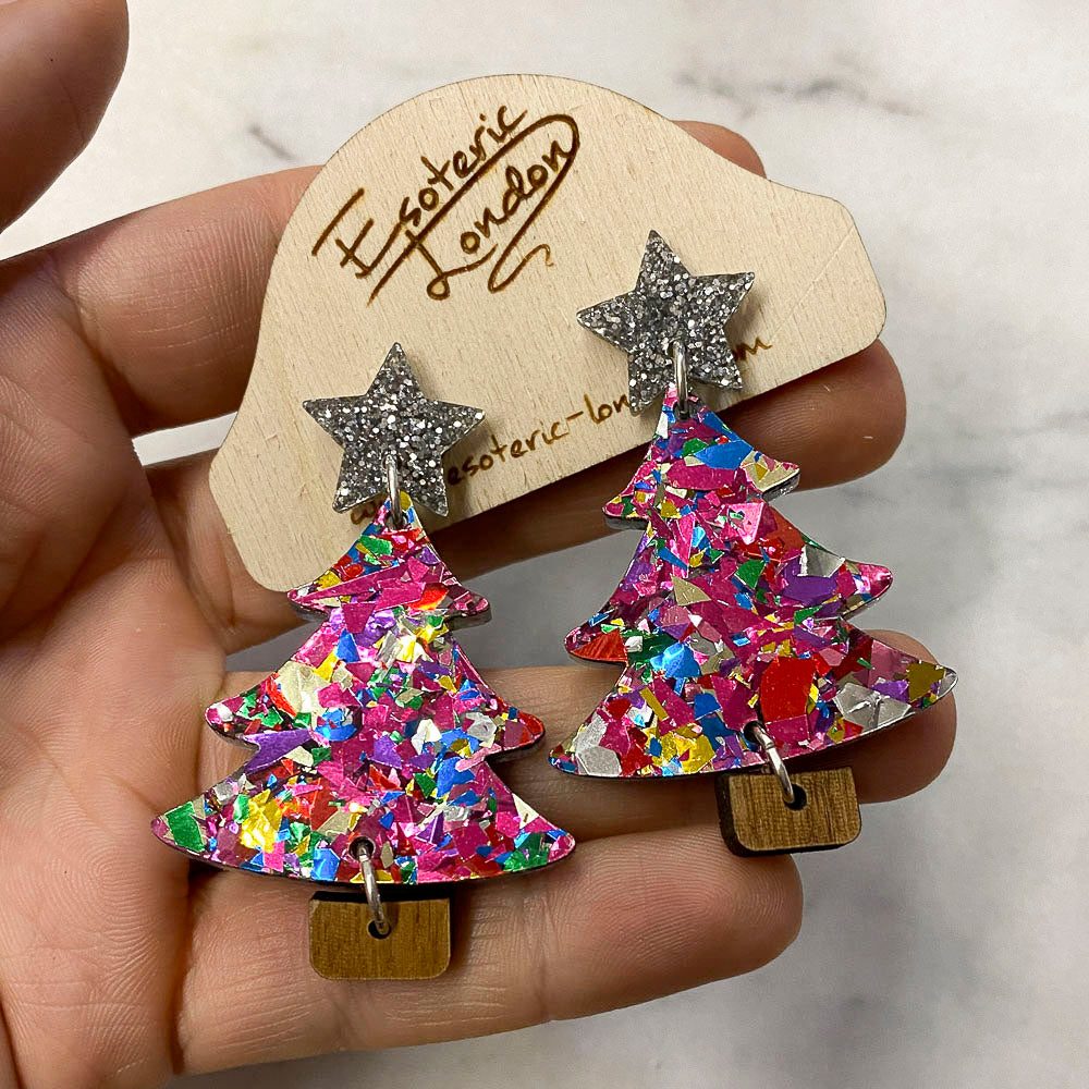 Colour Pop Confetti Tree Christmas Dangle Earrings