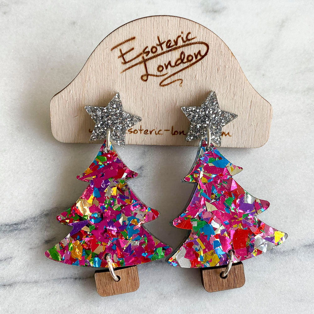 Colour Pop Confetti Tree Christmas Dangle Earrings