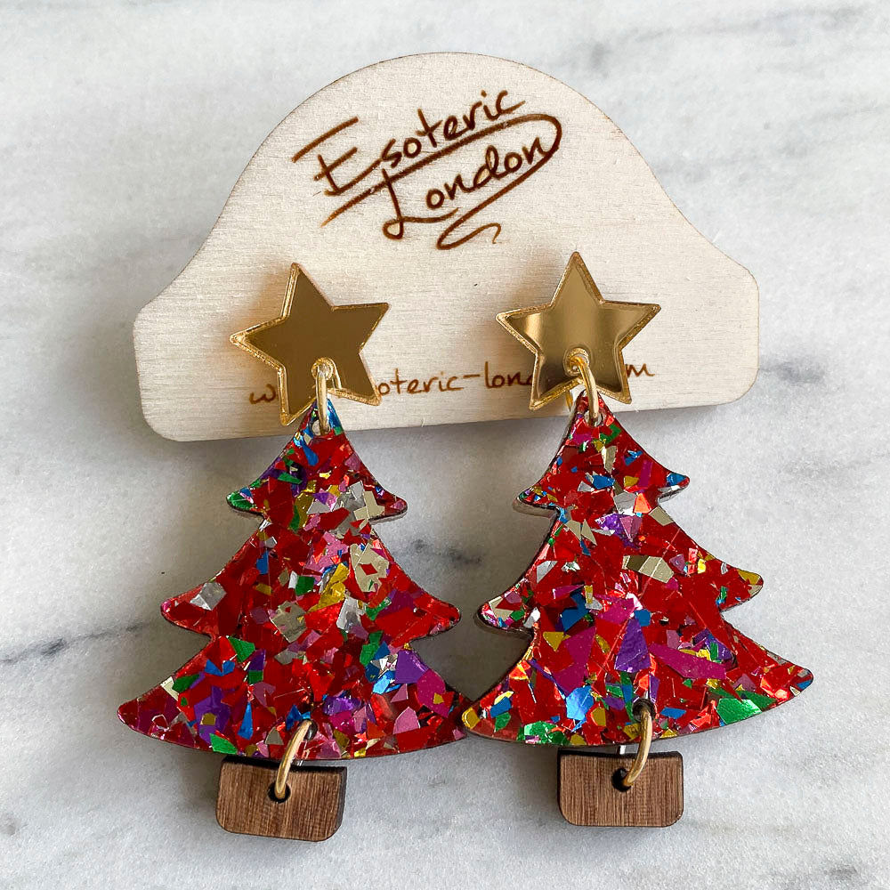 Colour Pop Confetti Tree Christmas Dangle Earrings