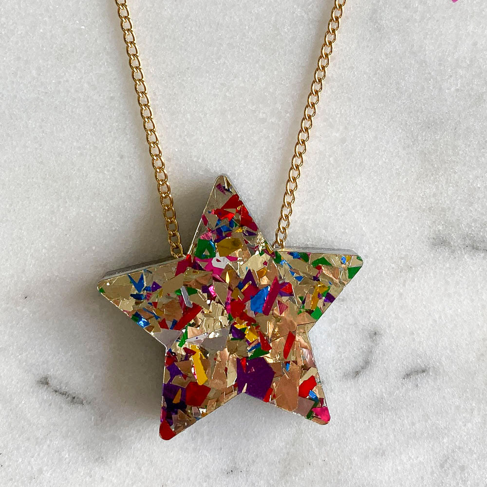 Gold Colour Pop Confetti Star Necklace *REDUCED/ SLIGHT SECONDS*