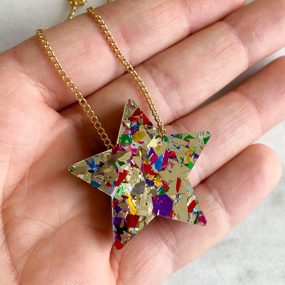 Gold Colour Pop Confetti Star Necklace *REDUCED/ SLIGHT SECONDS*