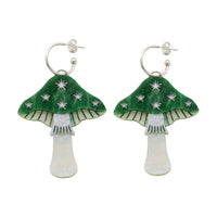 Large Toadstool Dangle Earrings - Green & Silver by Esoteric Dreamland