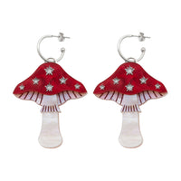 Large Toadstool Dangle Earrings - Red & Silver by Esoteric Dreamland
