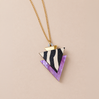 Wild Gold & Lilac Zebra Print Triangle Pendant Necklace
