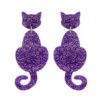 Cat Dangle Earrings - Lilac Glitter
