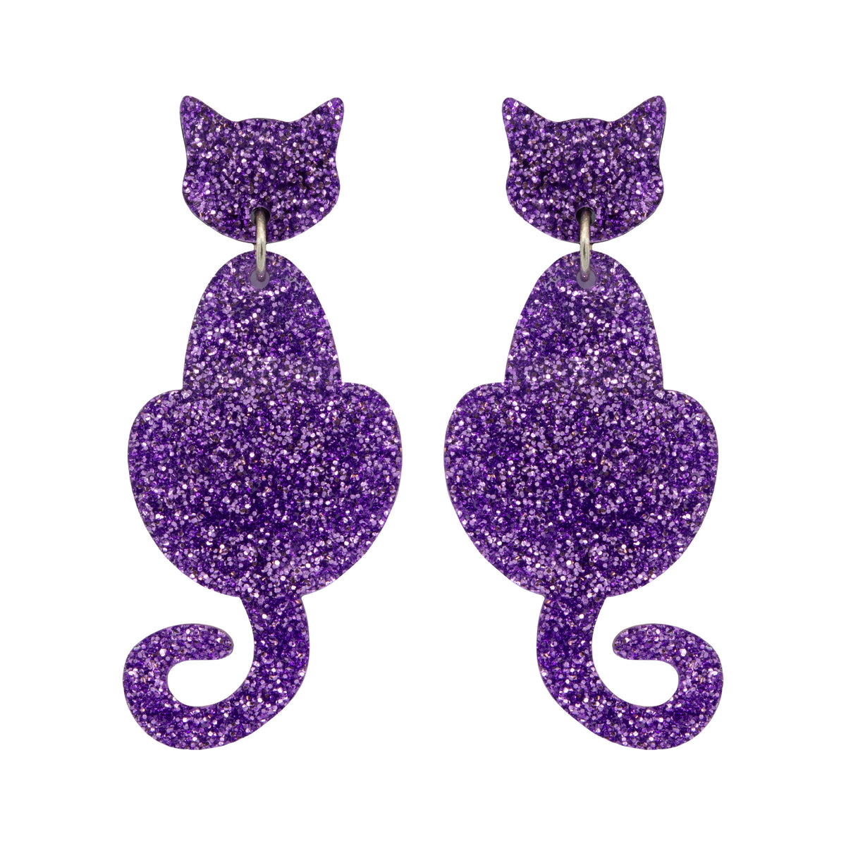 Cat Dangle Earrings - Lilac Glitter