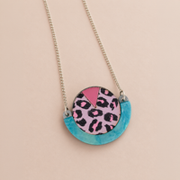 Wild Lilac Cheetah Print Round Pendant Necklace