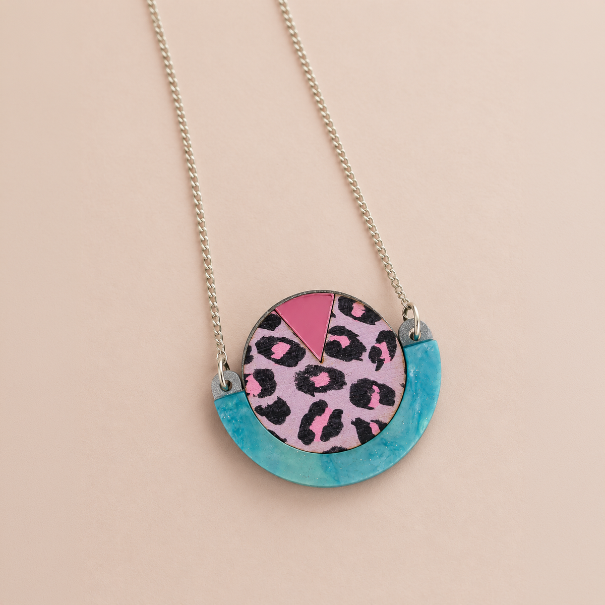 Wild Lilac Cheetah Print Round Pendant Necklace