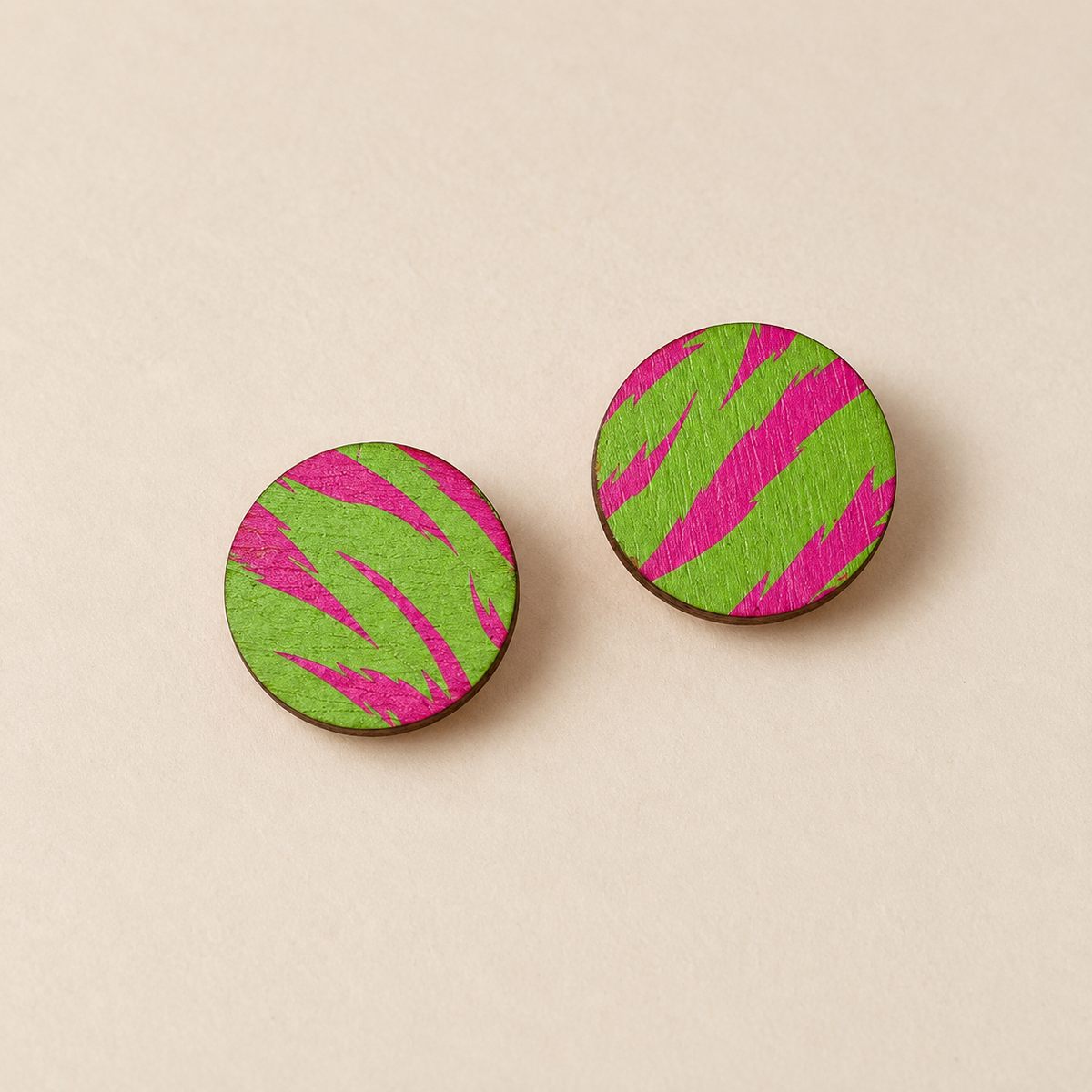 Wild Pink & Lime Tiger Print Stud Earrings