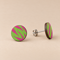 Wild Pink & Lime Tiger Print Stud Earrings