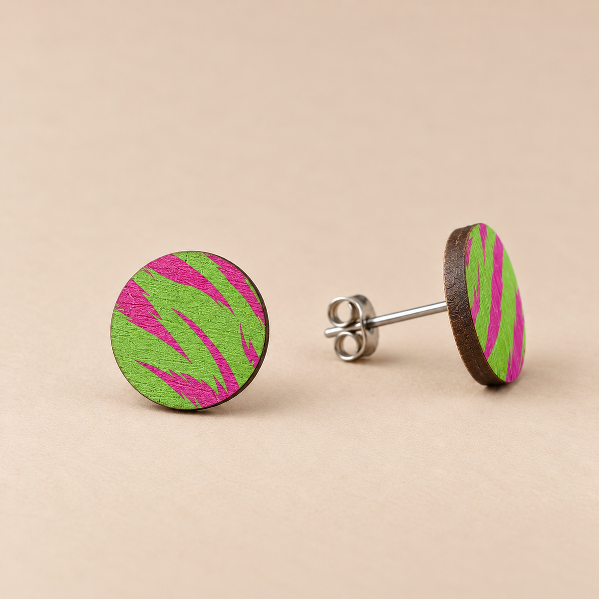Wild Pink & Lime Tiger Print Stud Earrings