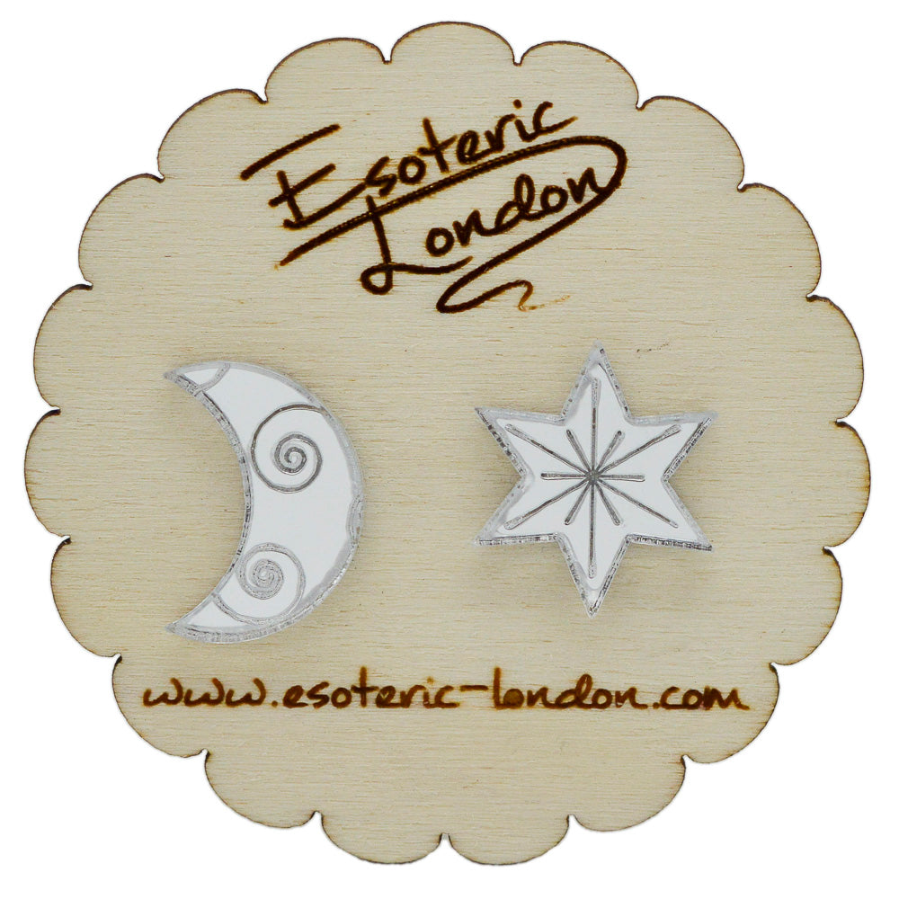 Star and Moon Mirrored Stud Earrings