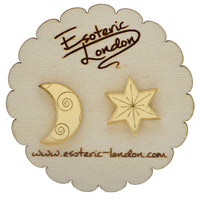 Star and Moon Mirrored Stud Earrings