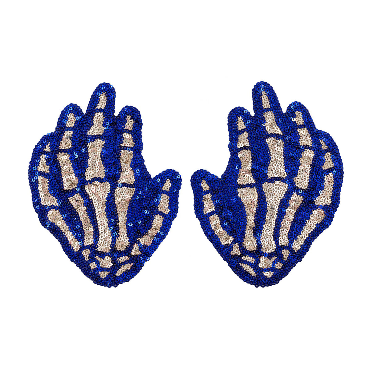 Tit Sticks (Nipple Covers) - Blue Sequin Skeleton Hands