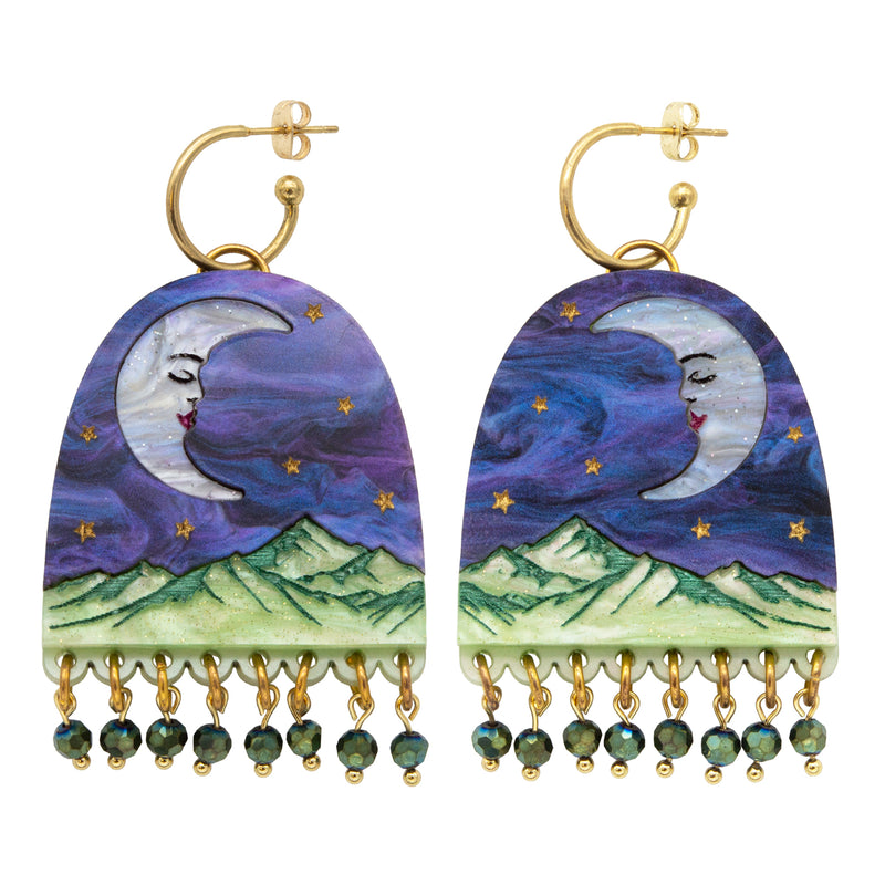 Moon Mountain Beaded Arch Hoop Statement Earrings by Esoteric Dreamland