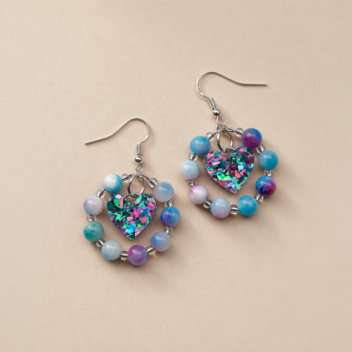 Unicorn Beaded Crystal Heart Dangle Earrings *SAMPLE*