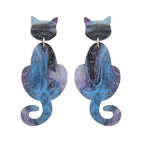 Cat Dangle Earrings - Night Sky Shimmer Marble