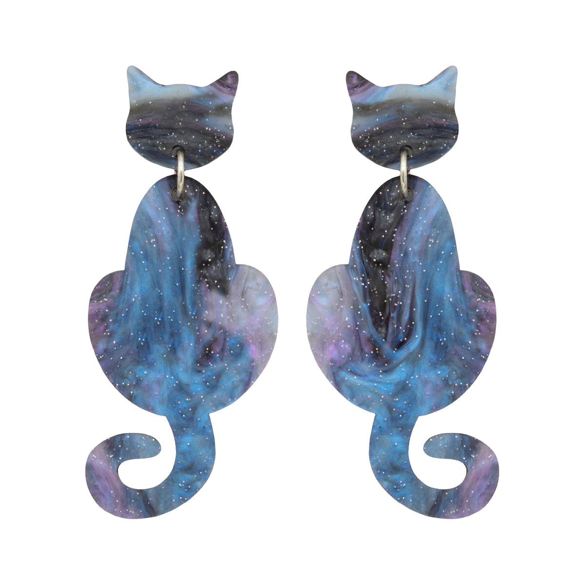 Cat Dangle Earrings - Night Sky Shimmer Marble