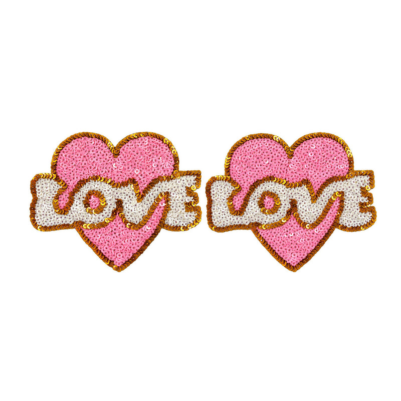 Tit Sticks (Nipple Covers) - Pink & Gold Sequin 'Love' Hearts by Esoteric Dreamland