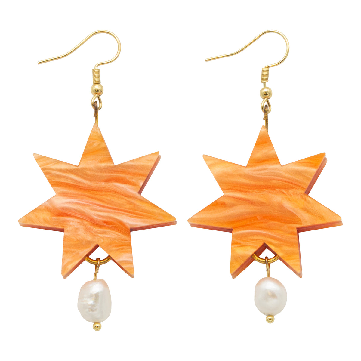 Marble Star Dangle Earrings with Pearl - Orange