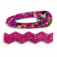 Confetti & Zig Zag Disco Hair Clips - Pink