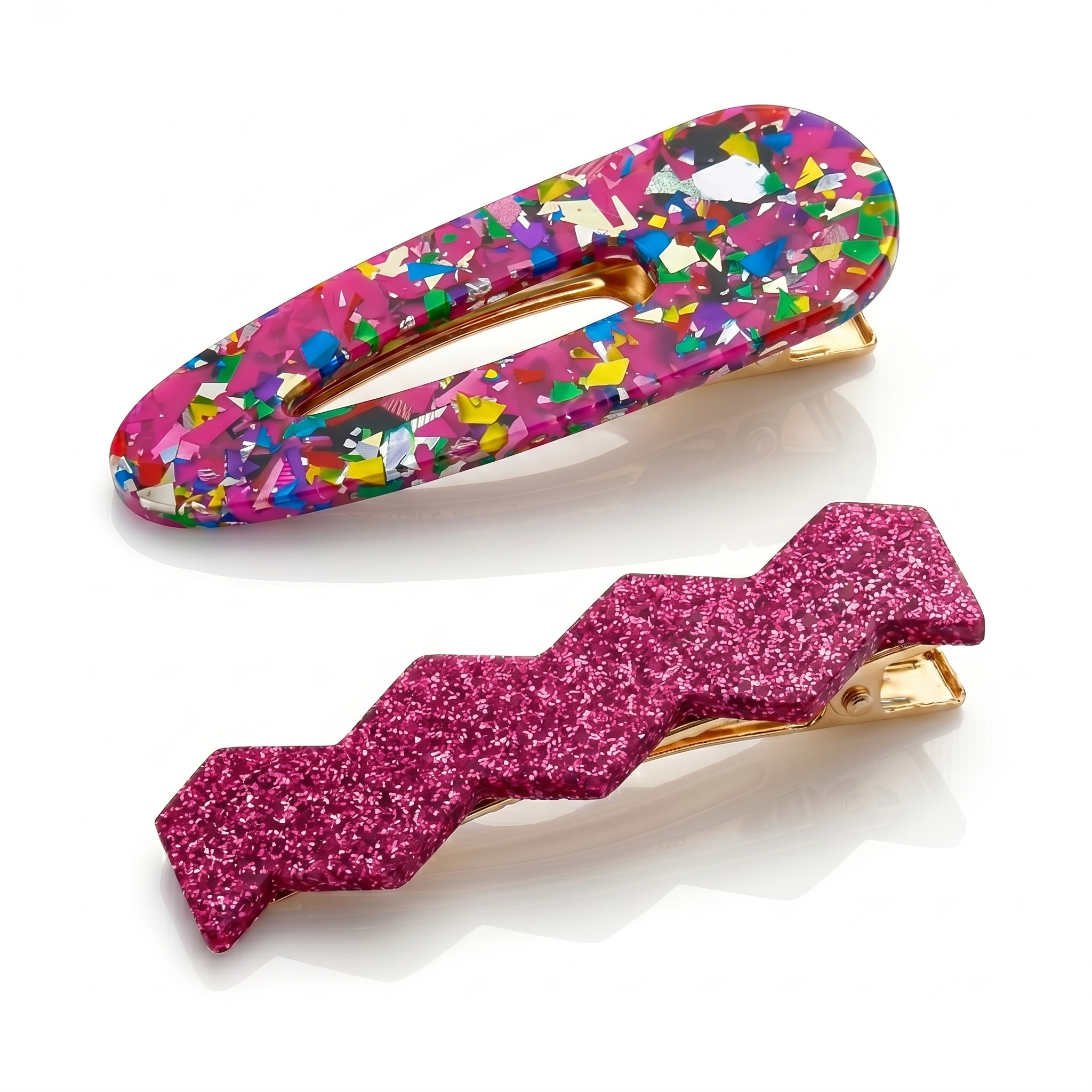 Confetti & Zig Zag Disco Hair Clips - Pink