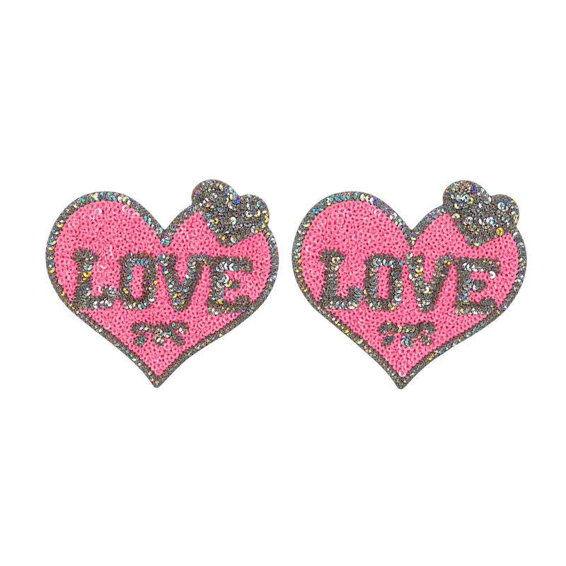Tit Sticks (Nipple Covers) - Pink & Silver Sequin 'Love' Heart by Esoteric Dreamland