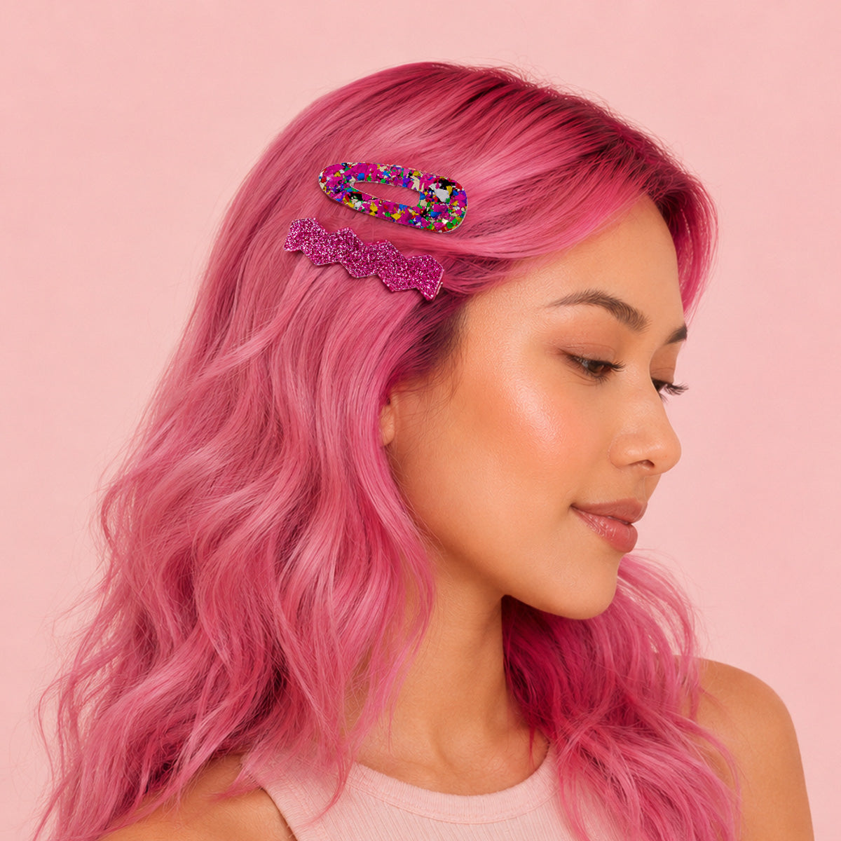 Confetti & Zig Zag Disco Hair Clips - Pink