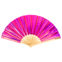 Iridescent Giant Hand Fan With Natural Bamboo Handle - Pink