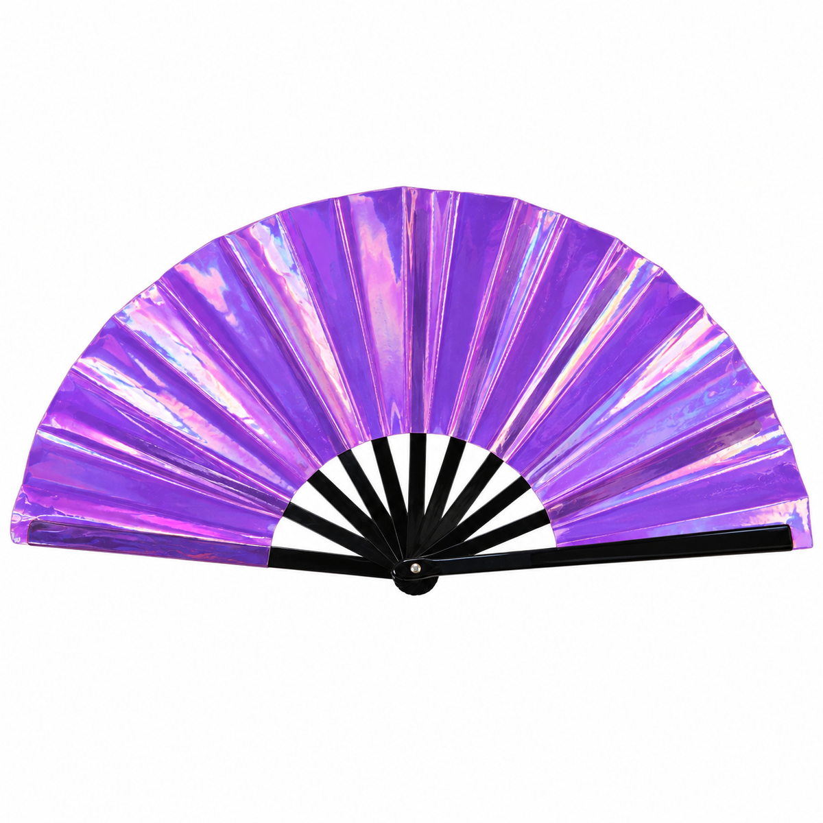 Iridescent Giant Hand Fan With Black Bamboo Handle - Purple