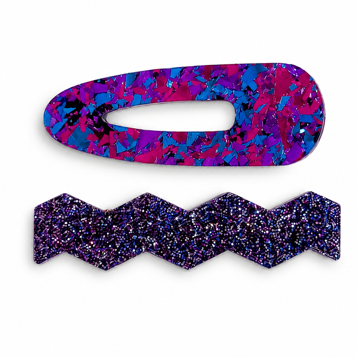 Confetti & Zig Zag Disco Hair Clips - Purple