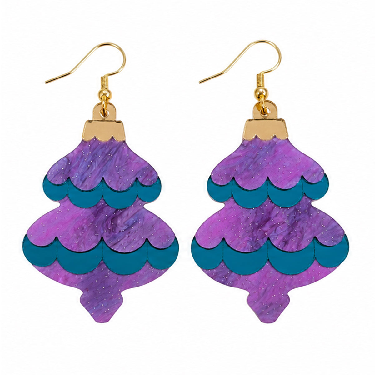Bauble Dangle Earrings - Purple & Teal