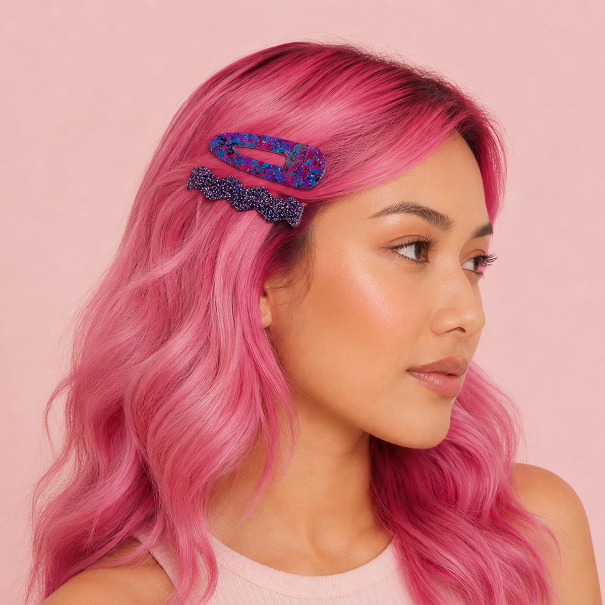 Confetti & Zig Zag Disco Hair Clips - Purple