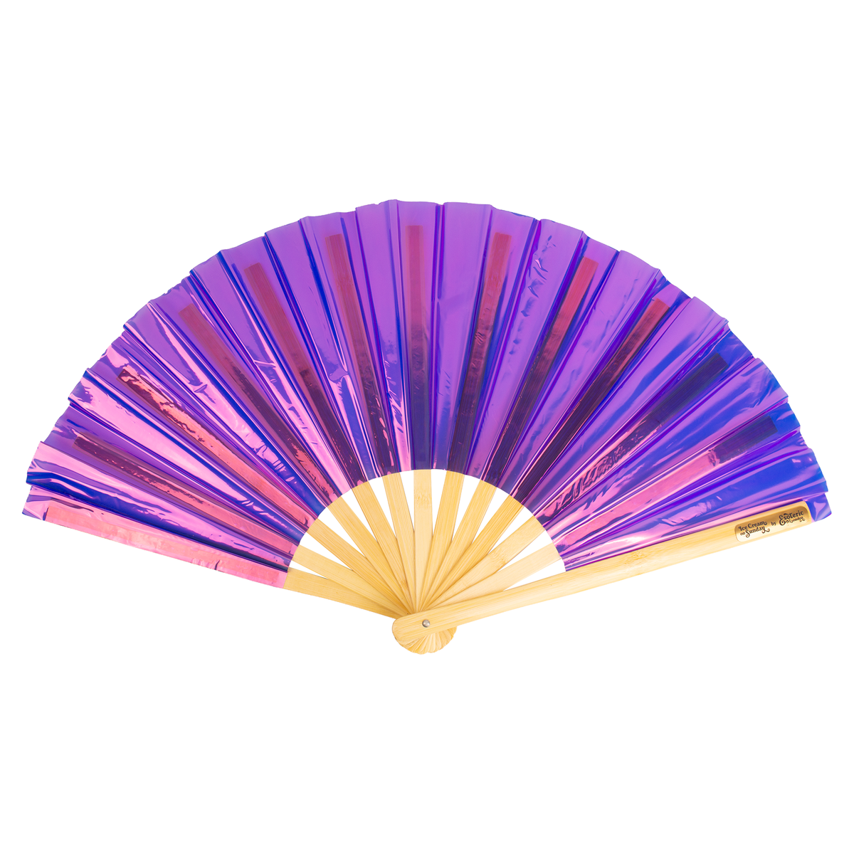 Iridescent Giant Hand Fan With Natural Bamboo Handle - Purple