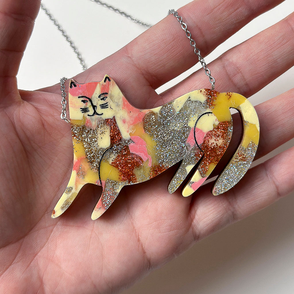 Recycled Acrylic Smug Cat Necklace - Tropical