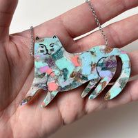 Recycled Acrylic Smug Cat Necklace - Mardi Gras