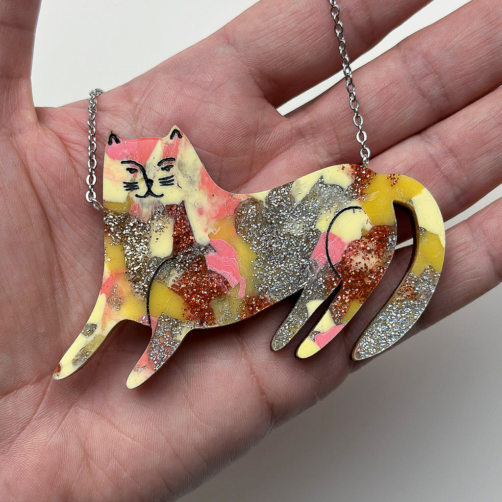 Recycled Acrylic Smug Cat Necklace - Tropical