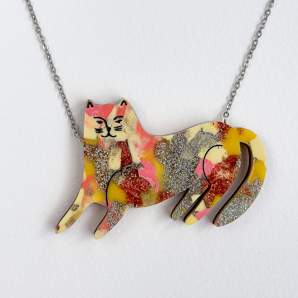 Recycled Acrylic Smug Cat Necklace - Tropical