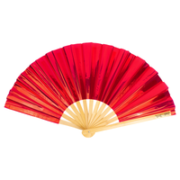 Iridescent Giant Hand Fan With Natural Bamboo Handle - Red