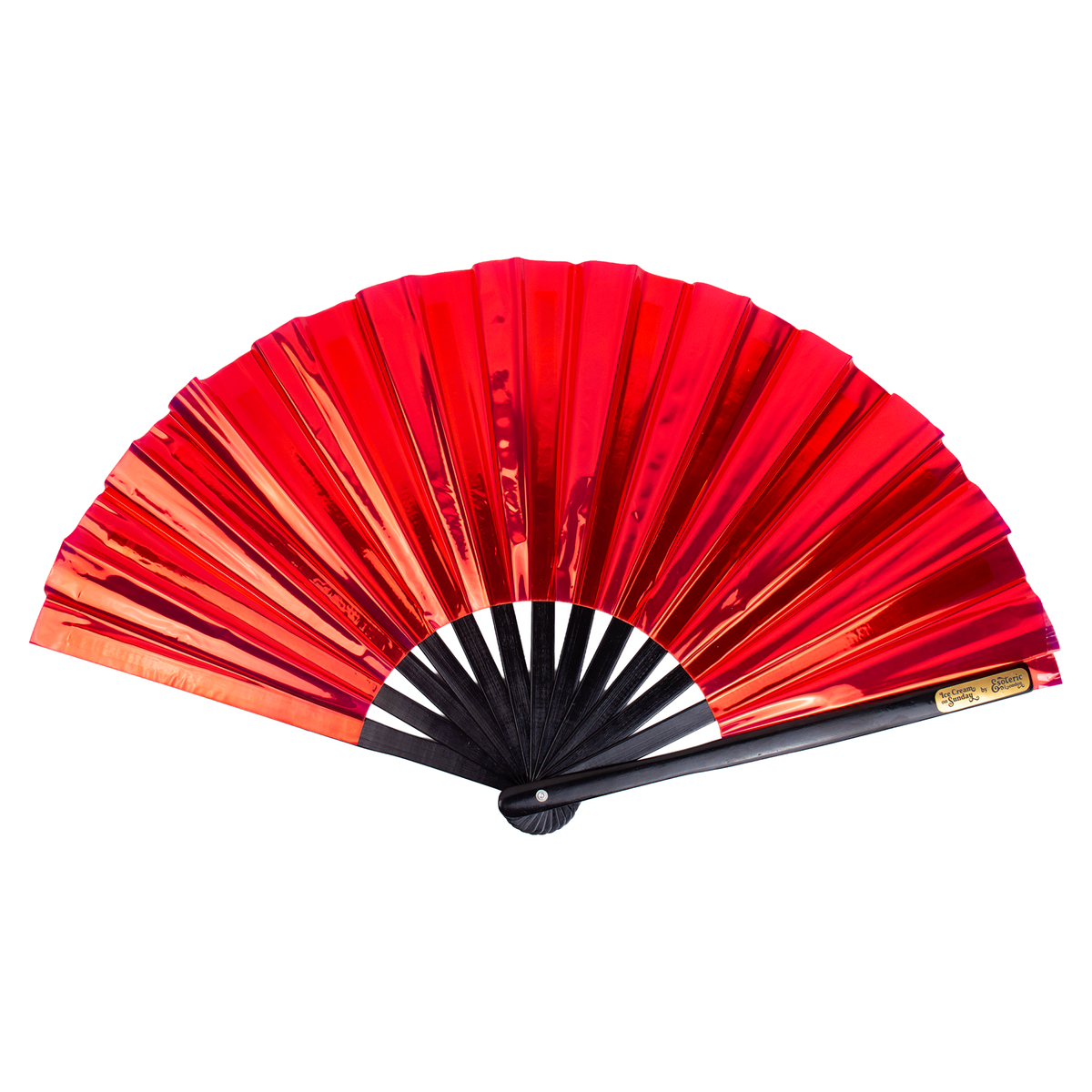 Iridescent Giant Hand Fan With Black Bamboo Handle - Red