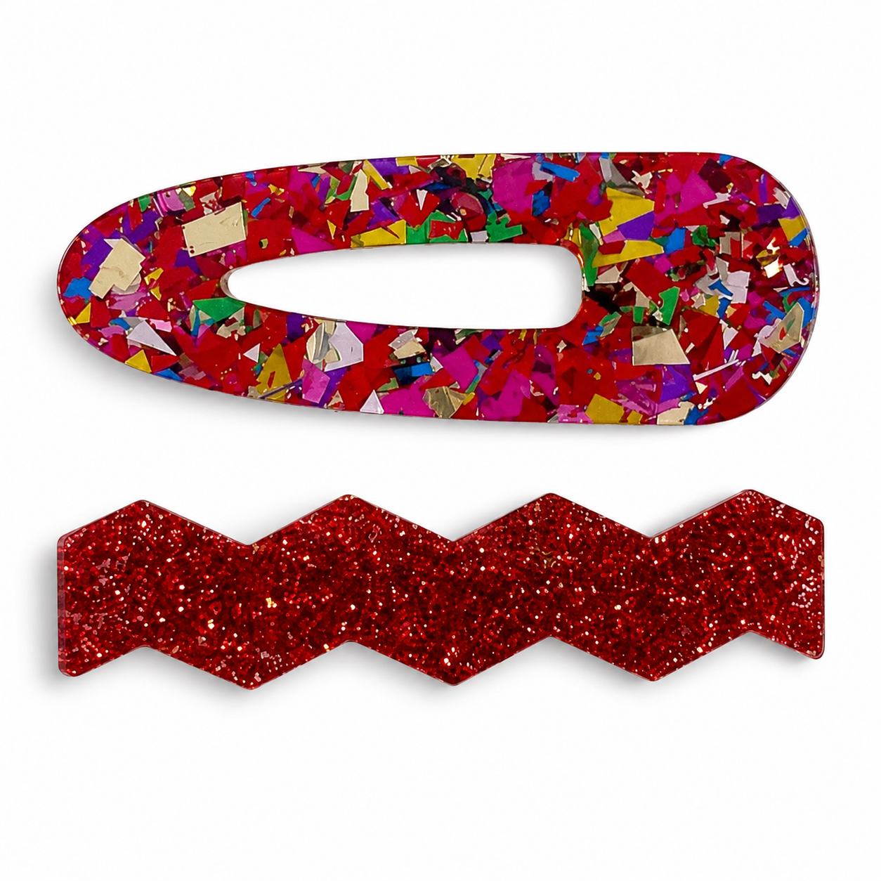 Confetti & Zig Zag Disco Hair Clips - Red