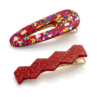 Confetti & Zig Zag Disco Hair Clips - Red