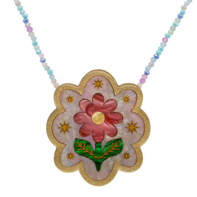 Retro Daisy Beaded Scalloped Necklace by Esoteric Dreamland