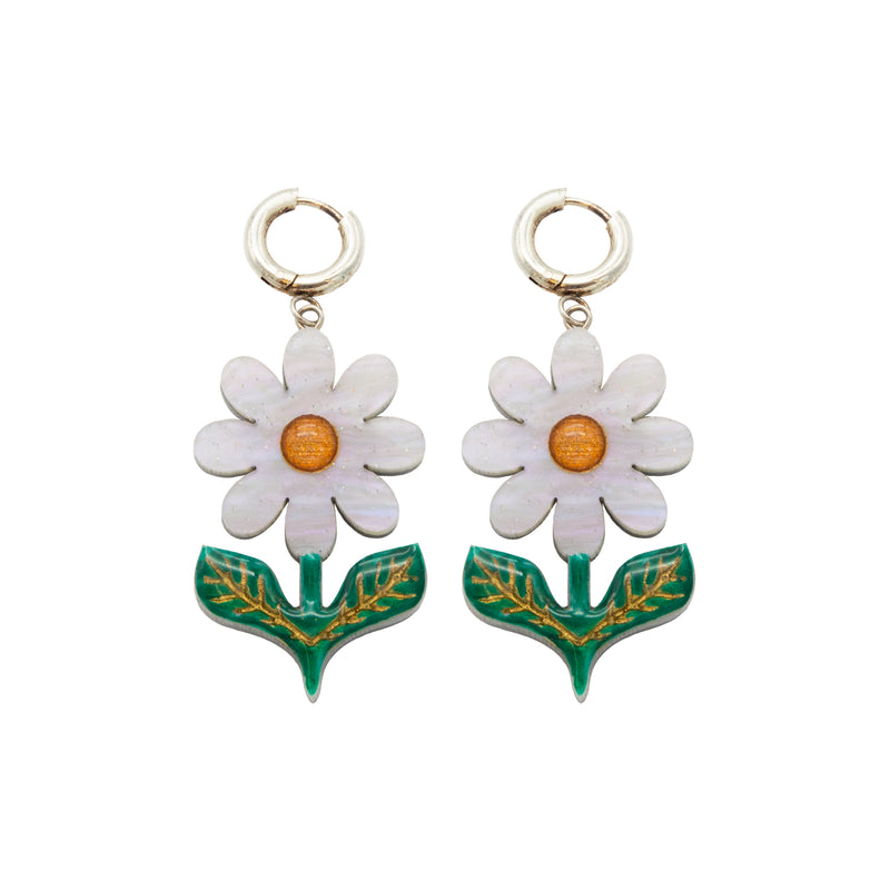 Retro Daisy Dangle Earrings - Moonlight White by Esoteric Dreamland
