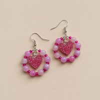 Baby Pink Beaded Crystal Heart Dangle Earrings *SAMPLE*