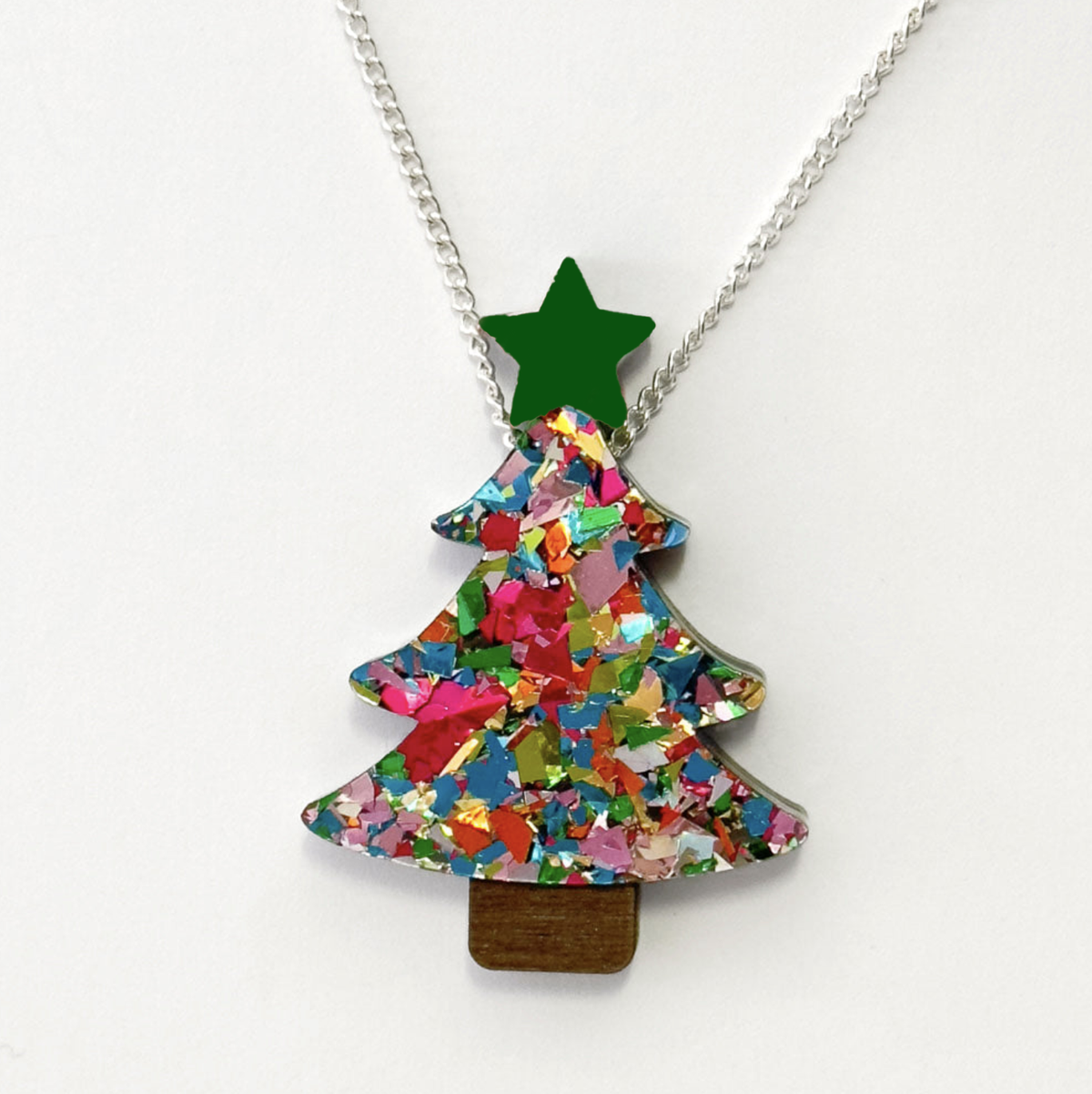 Colour Pop Confetti Christmas Tree Necklace - Rainbow *SAMPLE*