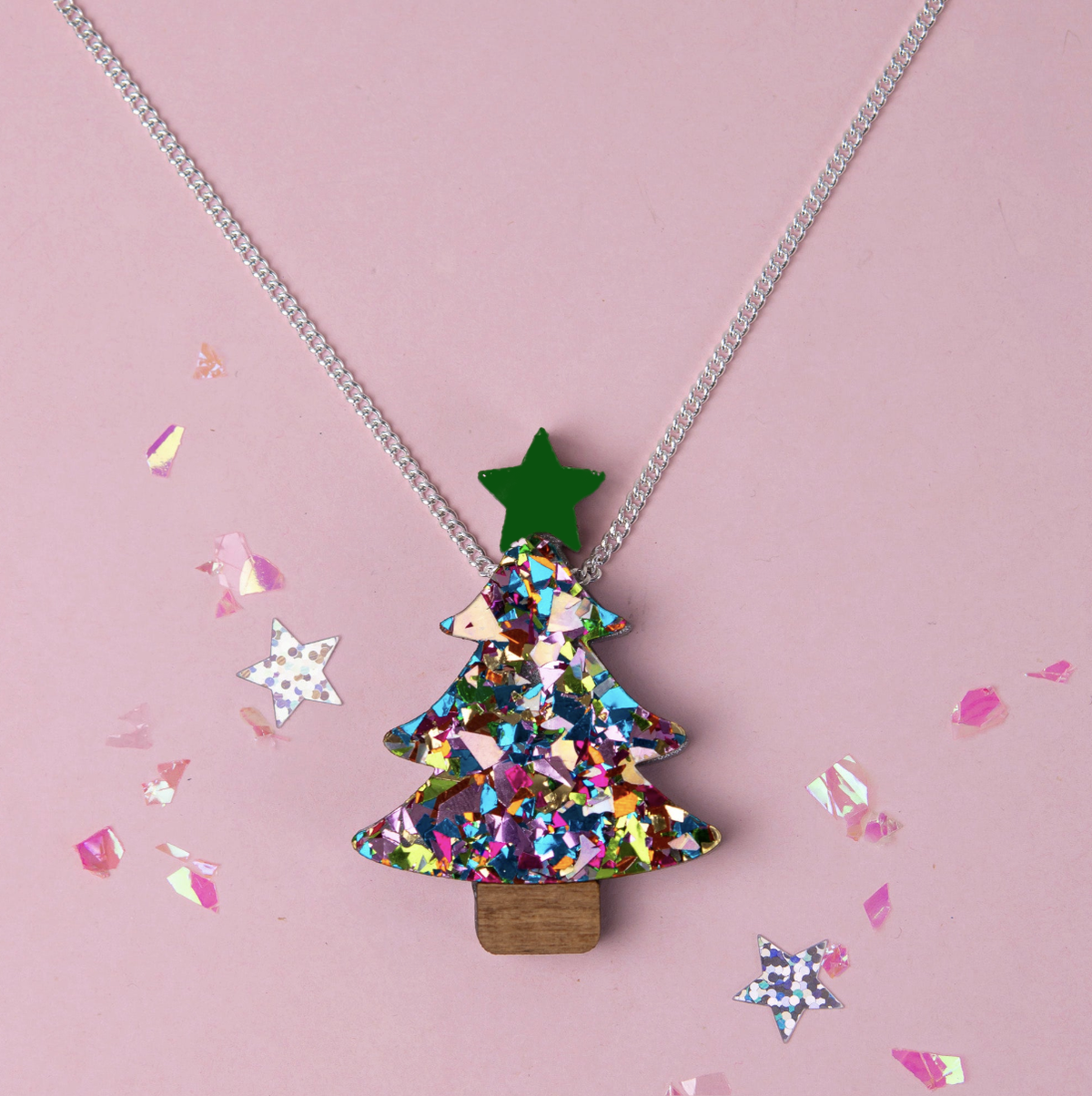 Colour Pop Confetti Christmas Tree Necklace - Rainbow *SAMPLE*